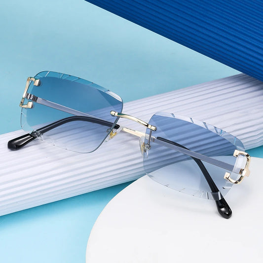 Fashion Square Rimless Glasses Trend Metal High-Hrade Men's And Women's Sunglasses Street Shot Travel Eyewear