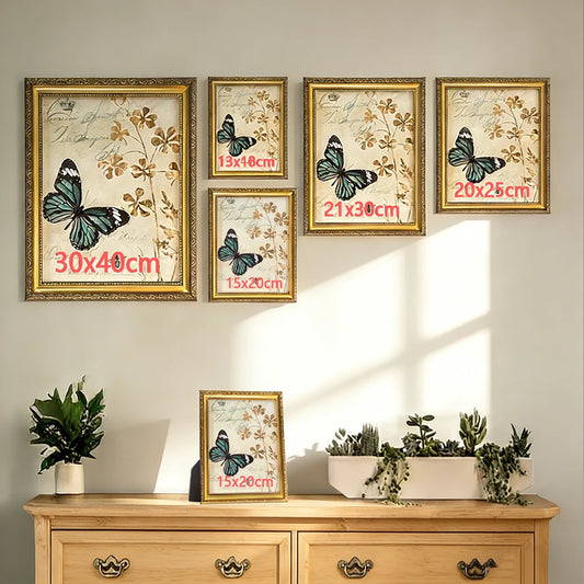 Vintage Gold Picture Photo Frame Wall Hanging Tabletop Display Poster Art with Durable Plexiglass Cover Home Living Room Decor