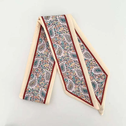 Fashion Luxury Floral Silk Scarf Flower Pattern Retro Hair Band Long Versatile Silk Scarves