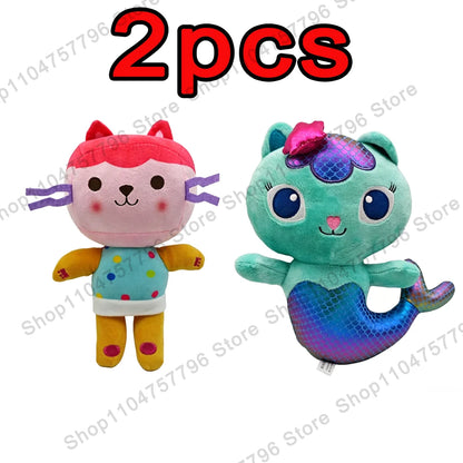 8pcs New Gabbys doll house Plush keychain Toy Mercat Cartoon Stuffed Animals Smiling Cat Car Cat Hug Gaby Girl Birthday Gift