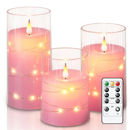 3pcs/set LED Flameless Candle Light Pink Blue Red Christmas Halloween Prayer Wedding Romantic Atmosphere String Light Candle