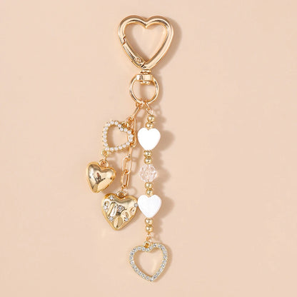 Cute Bowknot Love Heart Keychain Crystal Pearl Key Ring Pendants for Women Girls Handbag Decor DIY Handmade Key Chain Gifts
