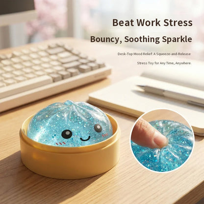Squishy Dumpling Steamed Bun Toy Slow Rising Rebound Glitter Stress Relief Ball Fidget Random Face Coloful Squeeze Pinch Toy