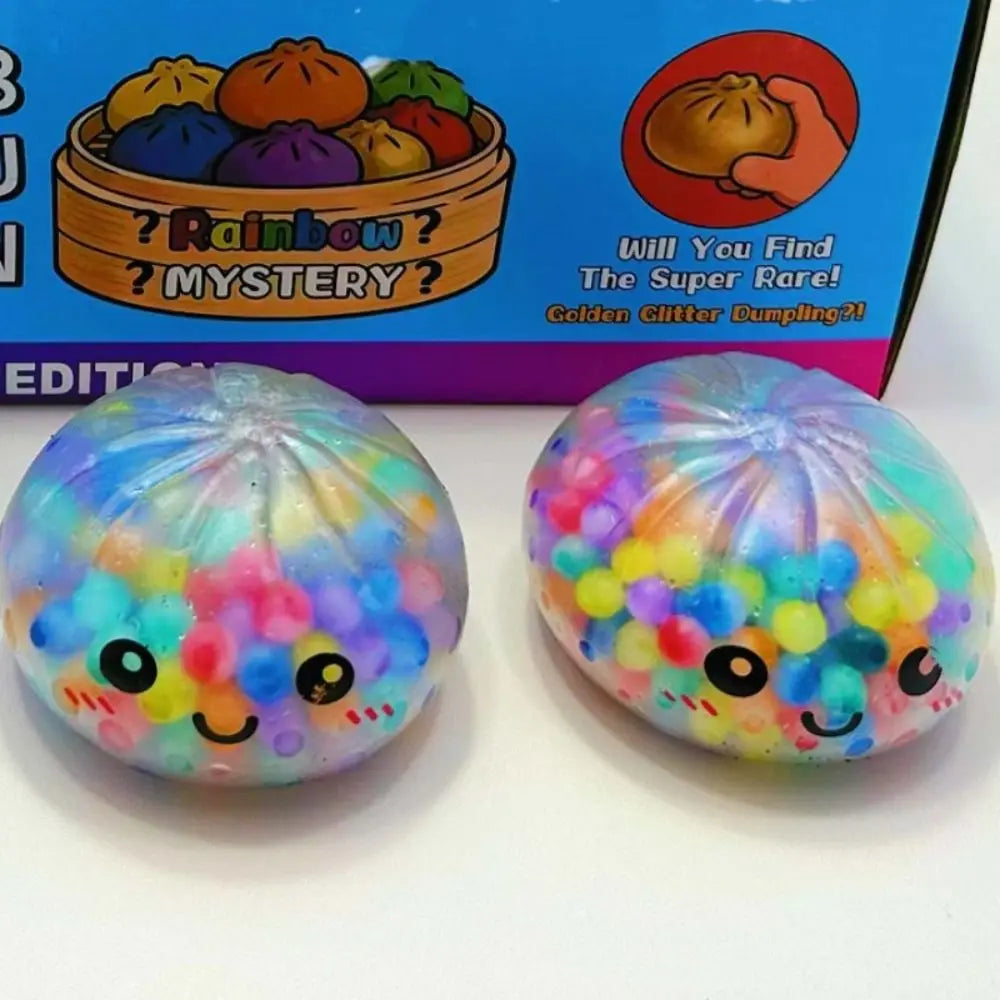 Rainbow Bead Dumpling Squishy Realistic Bun Colorful Squishy Dumpling with Steamer Pinch Sensory Fidget Ball Children Gifts