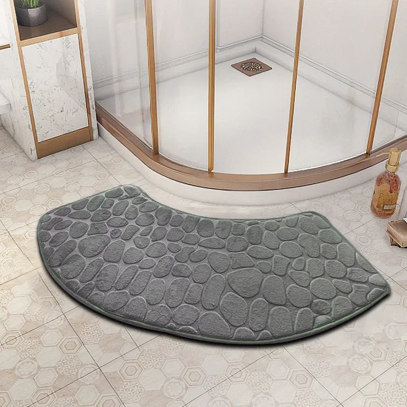 Curved Bathroom Mat — Non-Slip Pebble Texture