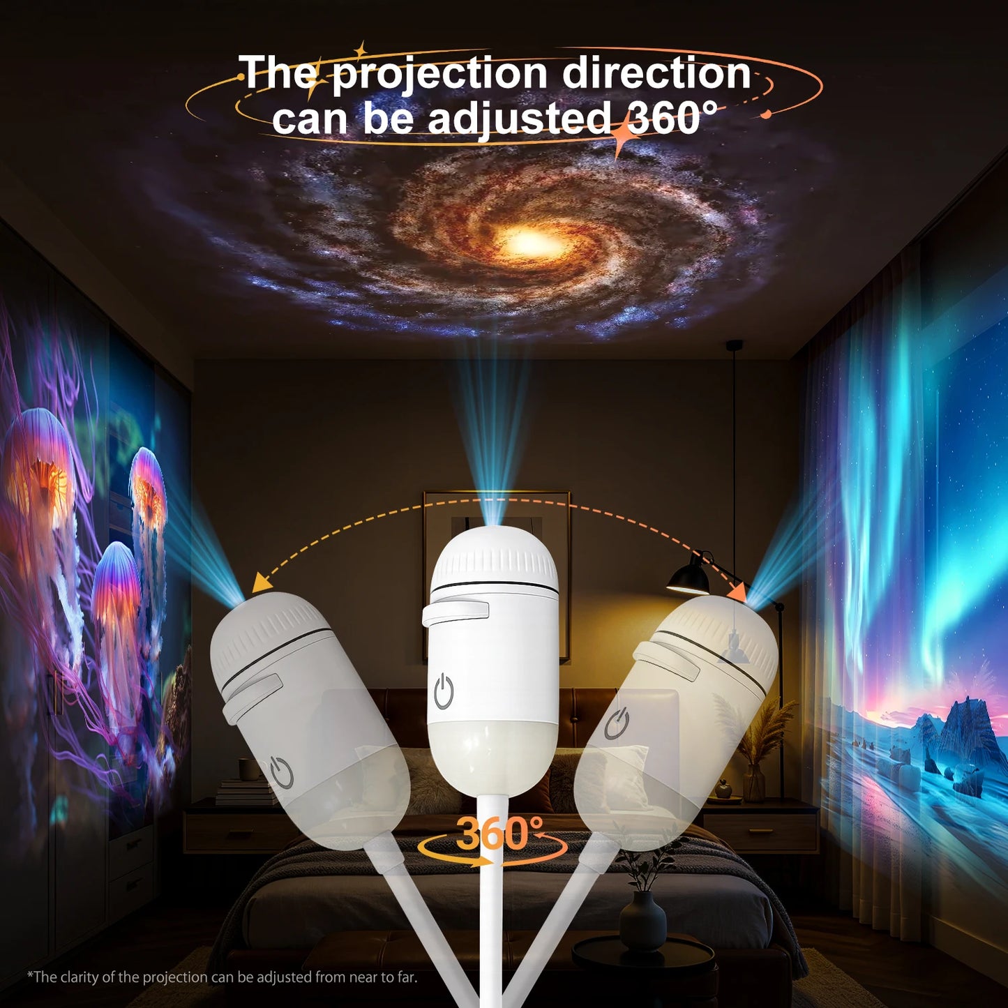 2 in 1 USB Ambient Projection Light Adjustable Focus Car Interior Light Home Room Starry Star Romantic Saturn Galaxy Night Light