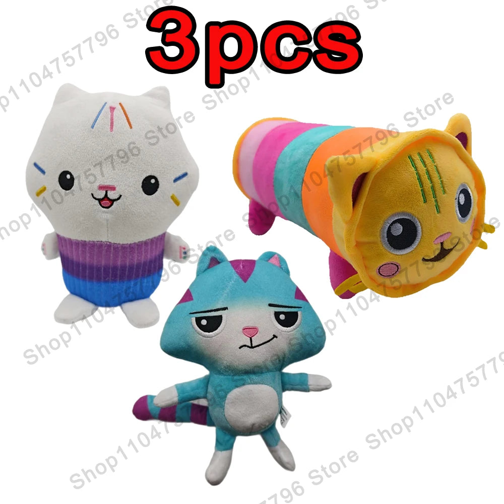 8pcs New Gabbys doll house Plush keychain Toy Mercat Cartoon Stuffed Animals Smiling Cat Car Cat Hug Gaby Girl Birthday Gift