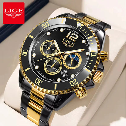 LIGE New Mens Watches for Men Sport Waterproof Stainless Steel Quartz Watch Luxury Man Business Luminous Clock Relogio Masculino