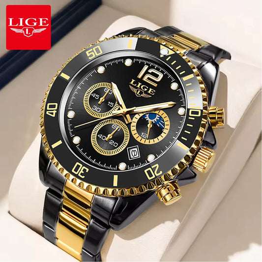LIGE New Mens Watches for Men Sport Waterproof Stainless Steel Quartz Watch Luxury Man Business Luminous Clock Relogio Masculino