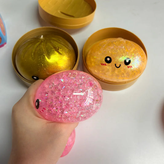 Randomly Colored Buns Dumpling with Box Dumplings Sensory Squeeze Toy for Stress Relief Fans Glitter Gift