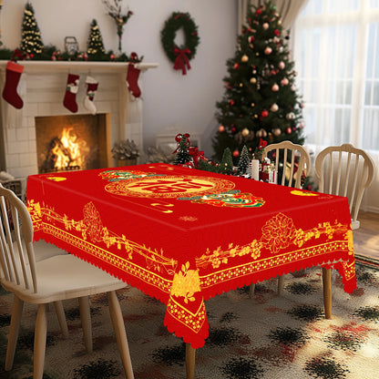 Red Peony Round Tablecloth — Festive Chinese New Year Decor