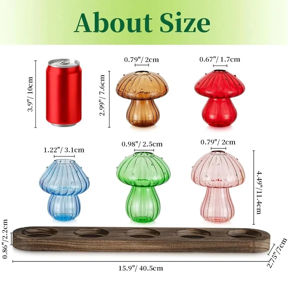 Mushroom Glass Planter Vase with Wooden Base Cute Indoor Greenery Plant Propagation Stations Flowers,Hydroponics & Home Decor