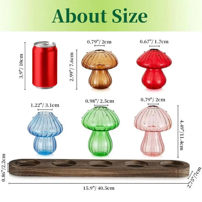 Mushroom Glass Planter Vase with Wooden Base Cute Indoor Greenery Plant Propagation Stations Flowers,Hydroponics & Home Decor