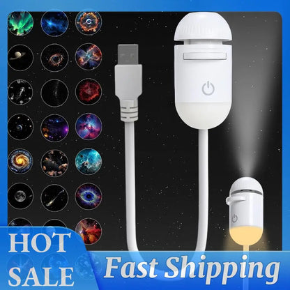 Mini Galaxy Star Projector Night Light Nebula Ceiling LED Lamp USB Star Night Light Starry Sky Ambient Lamp for Bedroom Party and More (24 Projector Films)