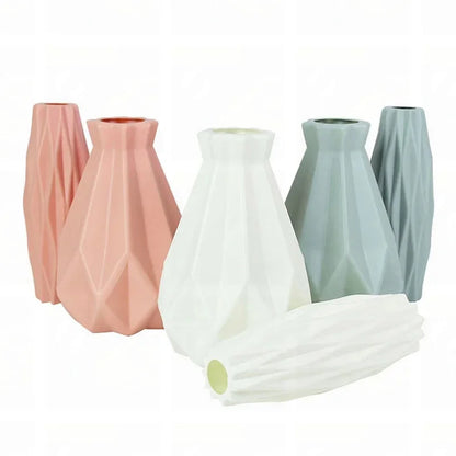 Modern Flower Vase Plastic Vases for Flowers White Pink Plastic Vase Flower Pot Basket Nordic Home Living Room Decoration