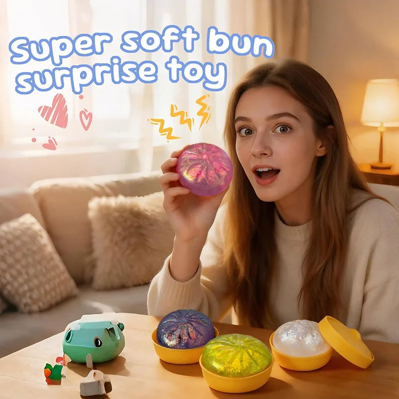 Giant Simulation Steamed Stuffed Bun Glitter Dumpling Squishy With Box Dumplings Sensory Squeeze Toy Kids Gift For Stress Relief