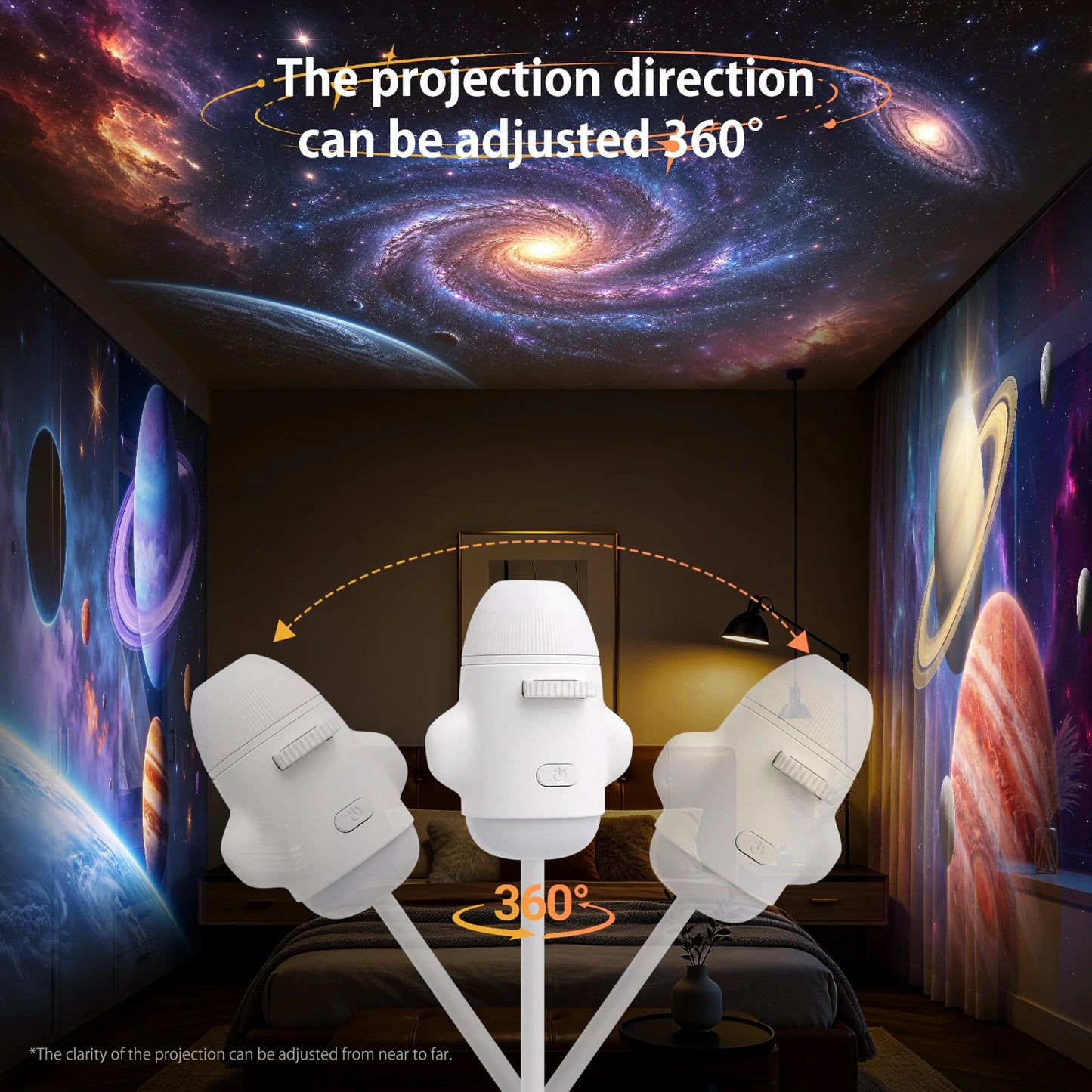 2-in-1 Rocket Galaxy Projection Light Adjustable Focus Ambient Star Projector Lights Car Projection Lamp Space Moon Night Light