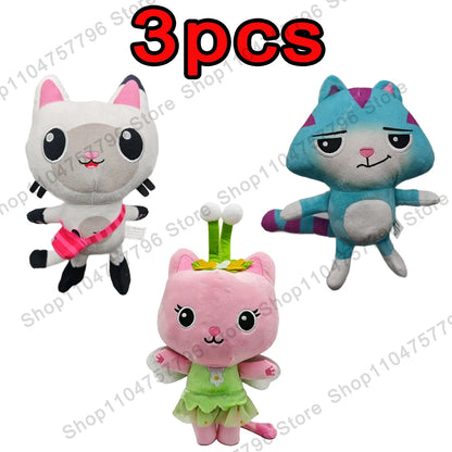 8pcs New Gabbys doll house Plush keychain Toy Mercat Cartoon Stuffed Animals Smiling Cat Car Cat Hug Gaby Girl Birthday Gift