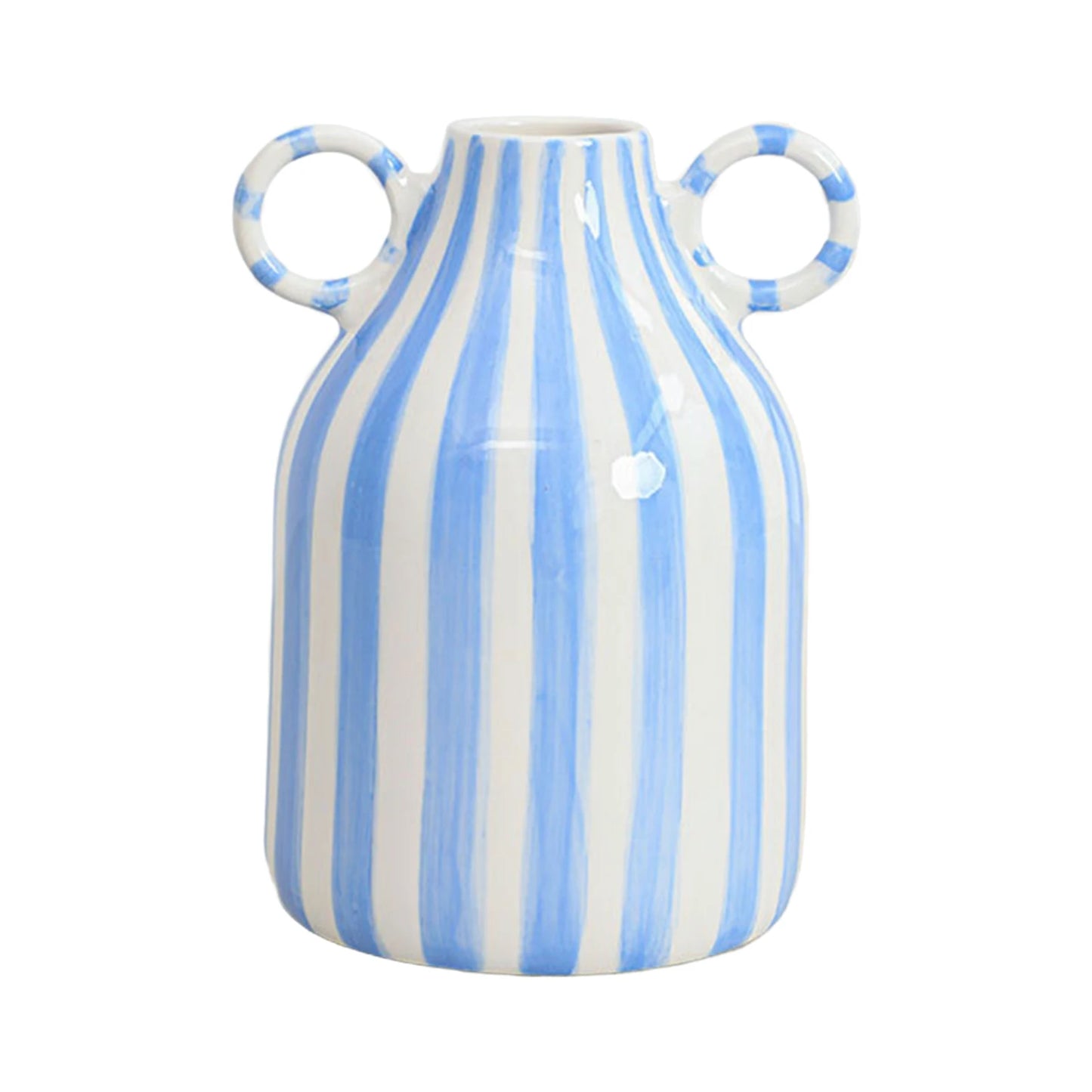 Nordic Style Art Vase Ornament Double Ear Striped Ceramic Vase Hydroponic Flower Cutting Bottle Home Decoration Flowerpot