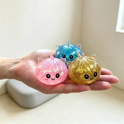 Simulation Unicorn Dumpling Squishy Stress Ball With Bamboo Steamer Box Anti-Stress Toy Sensory For Creative Gift