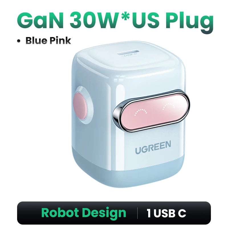 【US Plug】UGREEN 65W 30W GaN Charger Robot Design QC4.0 3.0 PPS for iPhone 17 16 15 Pro Macbook Laptops Tablet PD3.0 Fast Charg