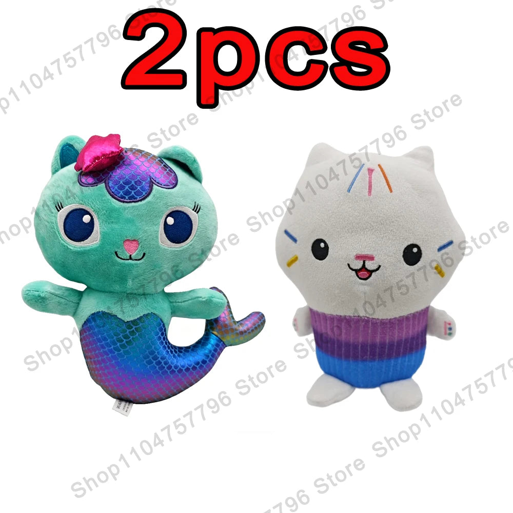 8pcs New Gabbys doll house Plush keychain Toy Mercat Cartoon Stuffed Animals Smiling Cat Car Cat Hug Gaby Girl Birthday Gift
