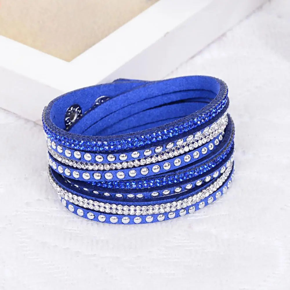 Women Faux Leather Bracelet Shiny Hot Fix Rhinestone Inlaid DIY Multilayer Bracelet For Men And Women Gift