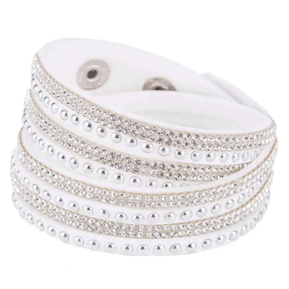 Women Faux Leather Bracelet Shiny Hot Fix Rhinestone Inlaid DIY Multilayer Bracelet For Men And Women Gift