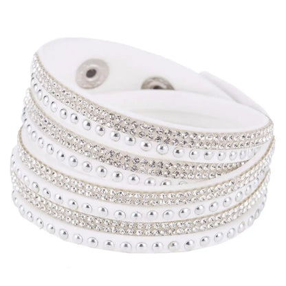 Women Faux Leather Bracelet Shiny Hot Fix Rhinestone Inlaid DIY Multilayer Bracelet For Men And Women Gift