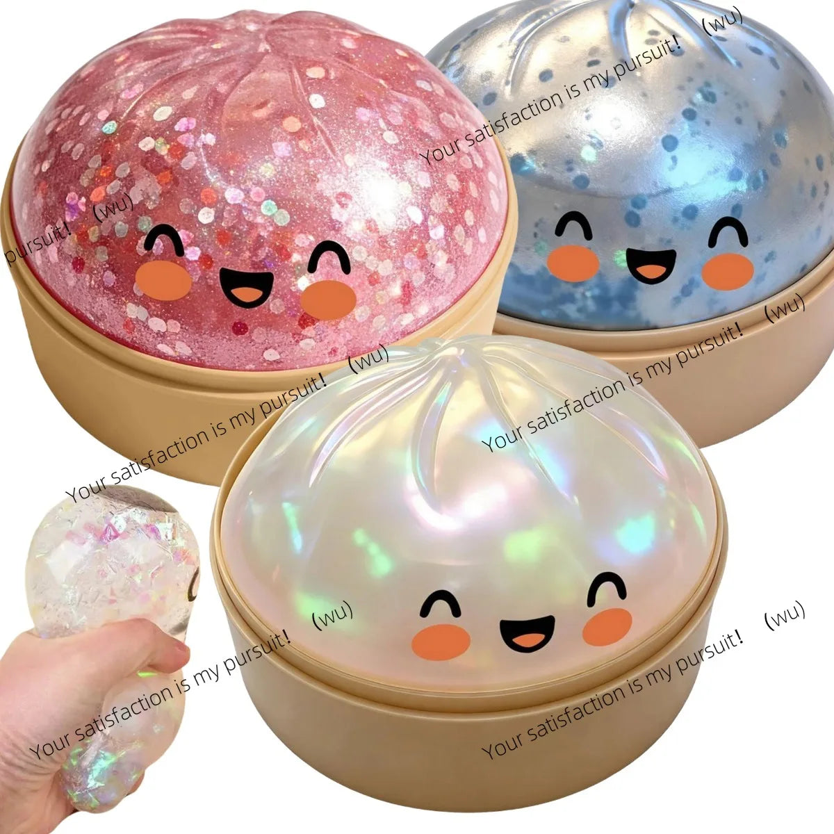 Premium Squishy Steamed Bun Dumpling Toy Slow Rising Glitter Stress Relief Ball Soft Stretchy Fidget Desk Toy Home Office Decor