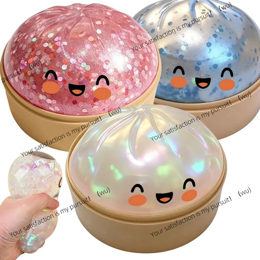 Premium Squishy Steamed Bun Dumpling Toy Slow Rising Glitter Stress Relief Ball Soft Stretchy Fidget Desk Toy Home Office Decor