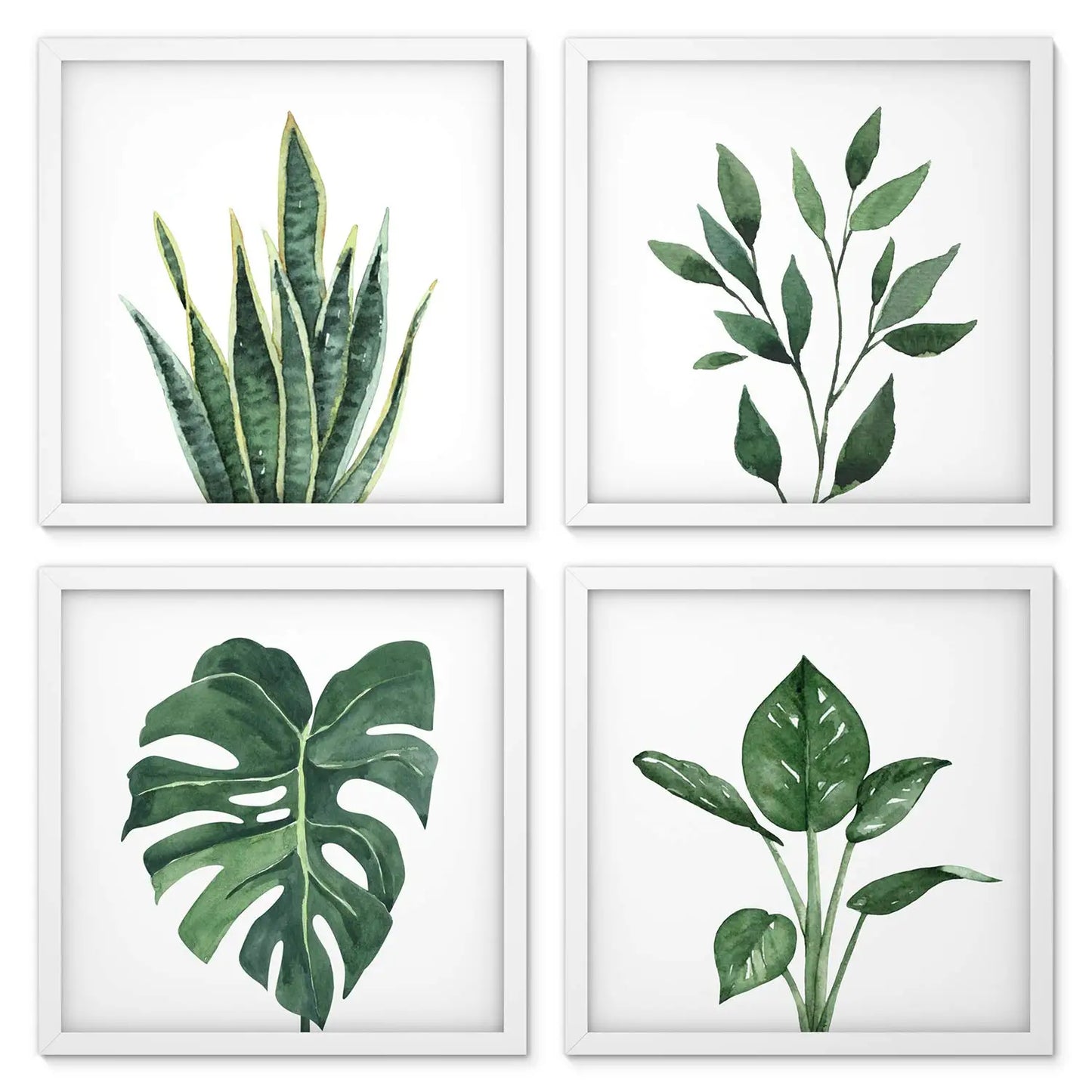 Framed Bathroom Wall Art Decor, 10x10 Inch 4 Pack Botanical Gallery Wall Frame Set Modern Farmhouse Sage Green Prints Artwork for Spa, Restroom, Bedroom, Office Decoration (Walnut)