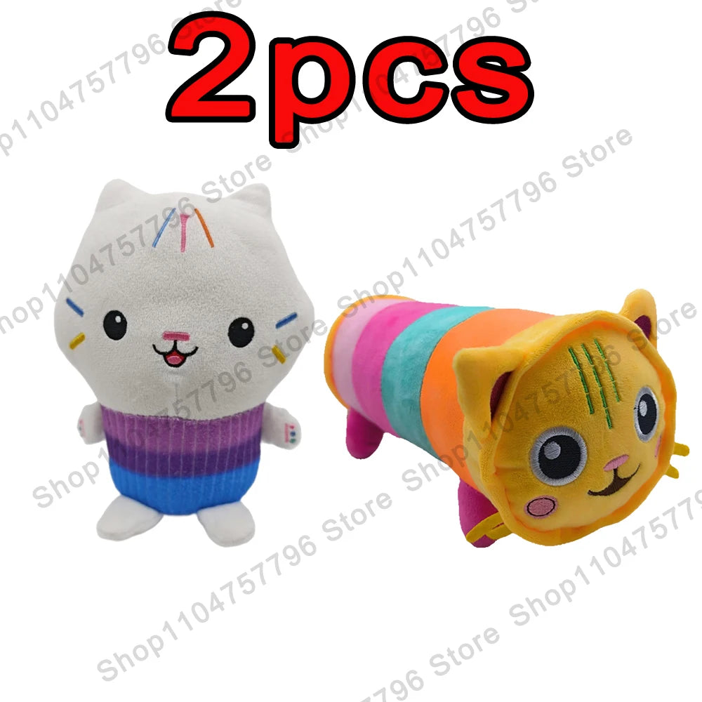 8pcs New Gabbys doll house Plush keychain Toy Mercat Cartoon Stuffed Animals Smiling Cat Car Cat Hug Gaby Girl Birthday Gift