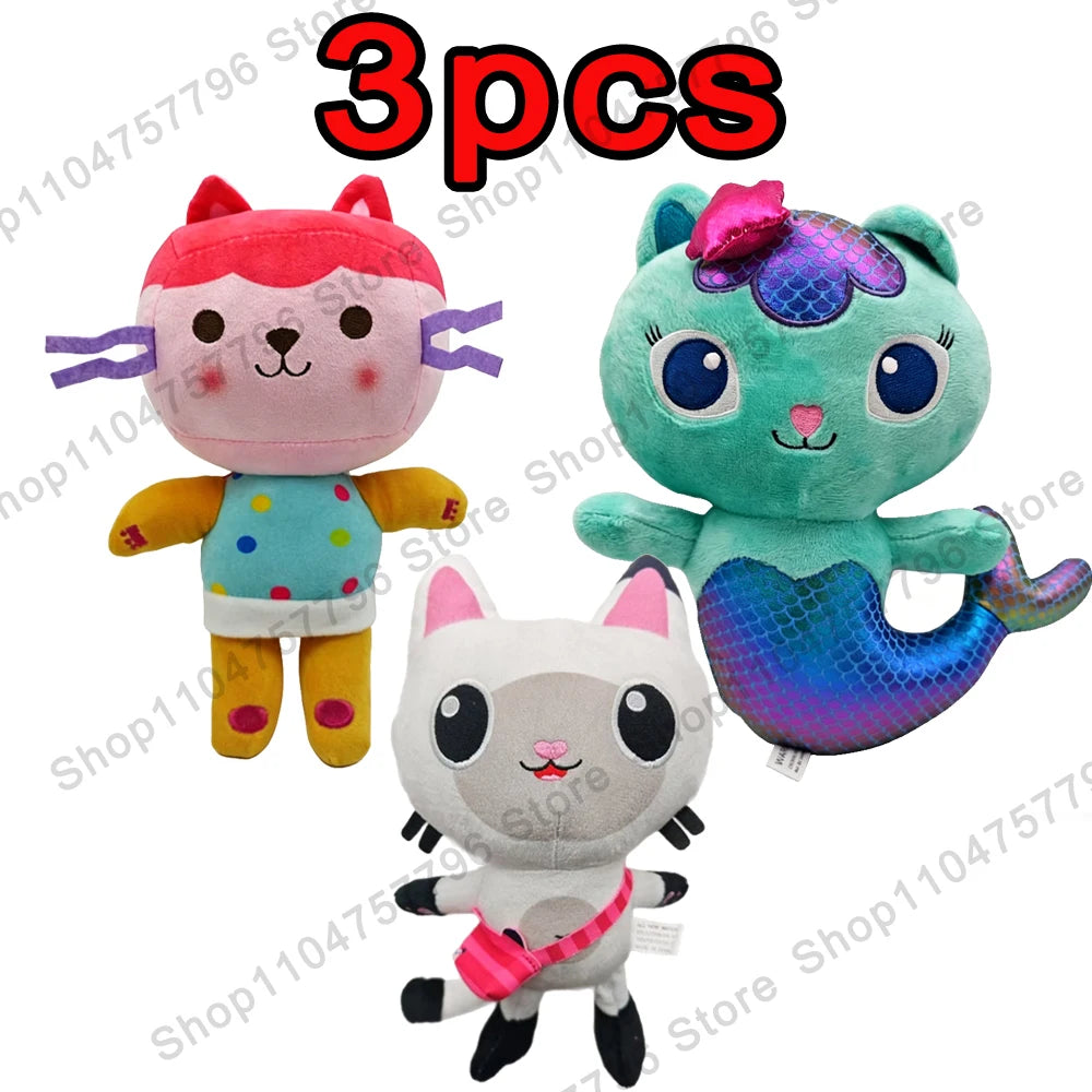 8pcs New Gabbys doll house Plush keychain Toy Mercat Cartoon Stuffed Animals Smiling Cat Car Cat Hug Gaby Girl Birthday Gift