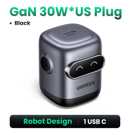 【US Plug】UGREEN 65W 30W GaN Charger Robot Design QC4.0 3.0 PPS for iPhone 17 16 15 Pro Macbook Laptops Tablet PD3.0 Fast Charg