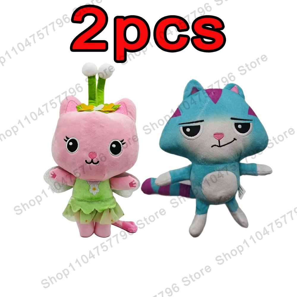 8pcs New Gabbys doll house Plush keychain Toy Mercat Cartoon Stuffed Animals Smiling Cat Car Cat Hug Gaby Girl Birthday Gift