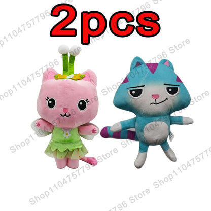 8pcs New Gabbys doll house Plush keychain Toy Mercat Cartoon Stuffed Animals Smiling Cat Car Cat Hug Gaby Girl Birthday Gift