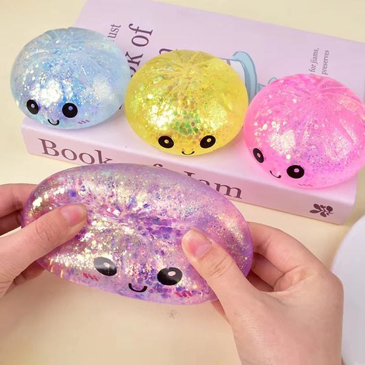 Hot Pink Glitter Dumpling Squishy Toys Colorful Simulation Birthday Gift Stress Relief Ball Bun Steamer Squeeze Suprise Gift