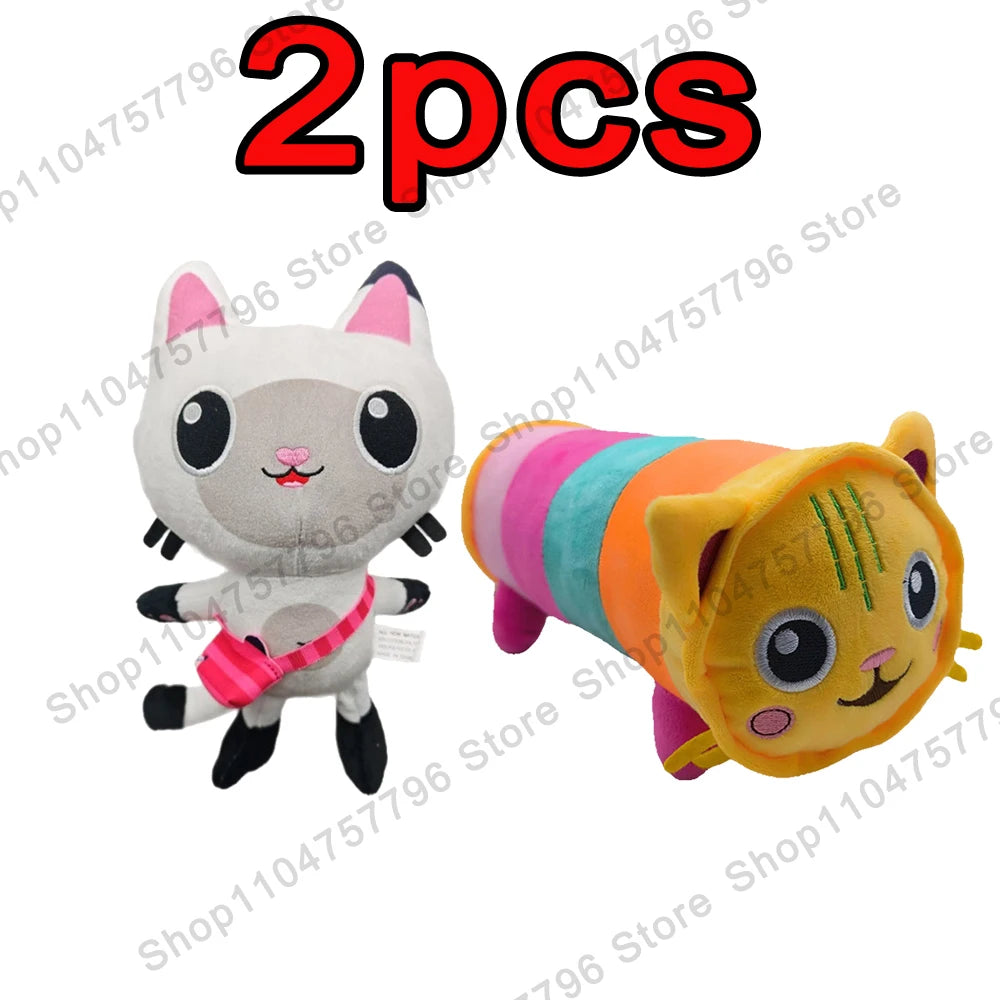 8pcs New Gabbys doll house Plush keychain Toy Mercat Cartoon Stuffed Animals Smiling Cat Car Cat Hug Gaby Girl Birthday Gift