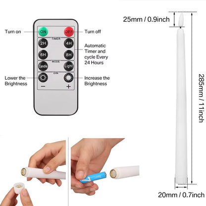 LED Flameless Taper Candles Flickering with 10-Key Remote 11" Battery Operated Ivory Candlesticks Christmas Home Wedding Decor