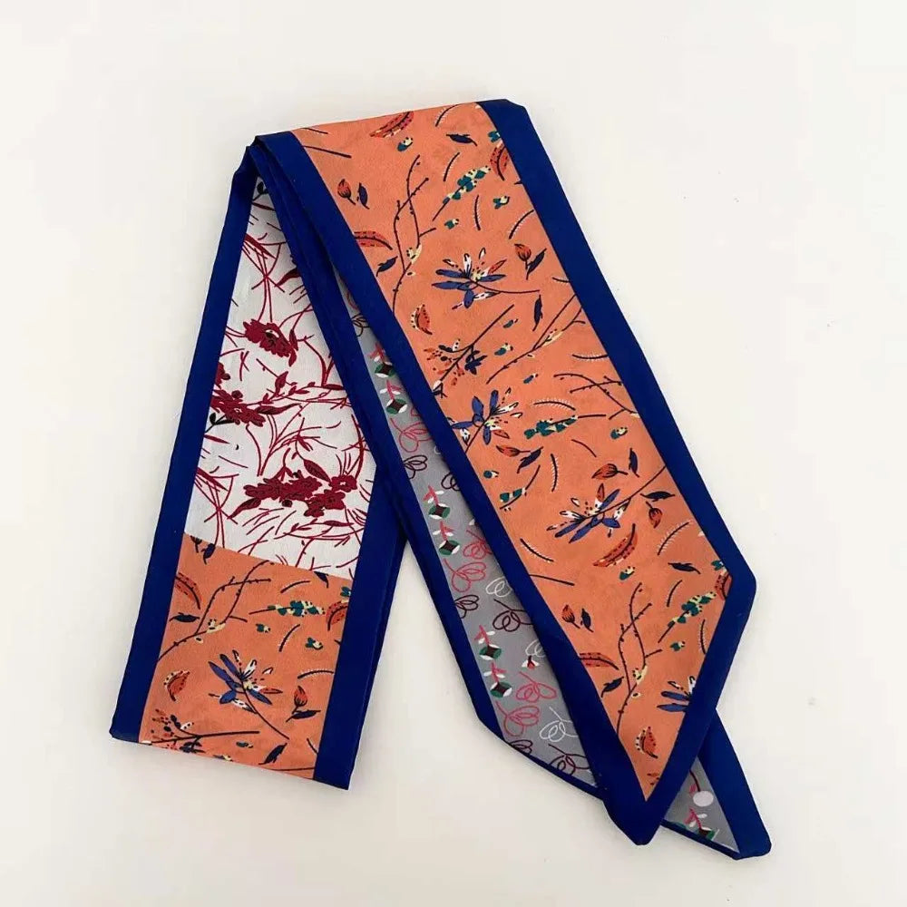 Fashion Luxury Floral Silk Scarf Flower Pattern Retro Hair Band Long Versatile Silk Scarves