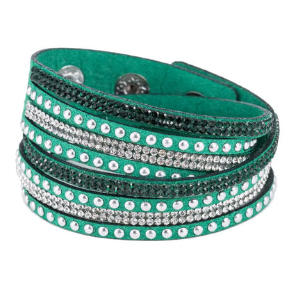 Women Faux Leather Bracelet Shiny Hot Fix Rhinestone Inlaid DIY Multilayer Bracelet For Men And Women Gift