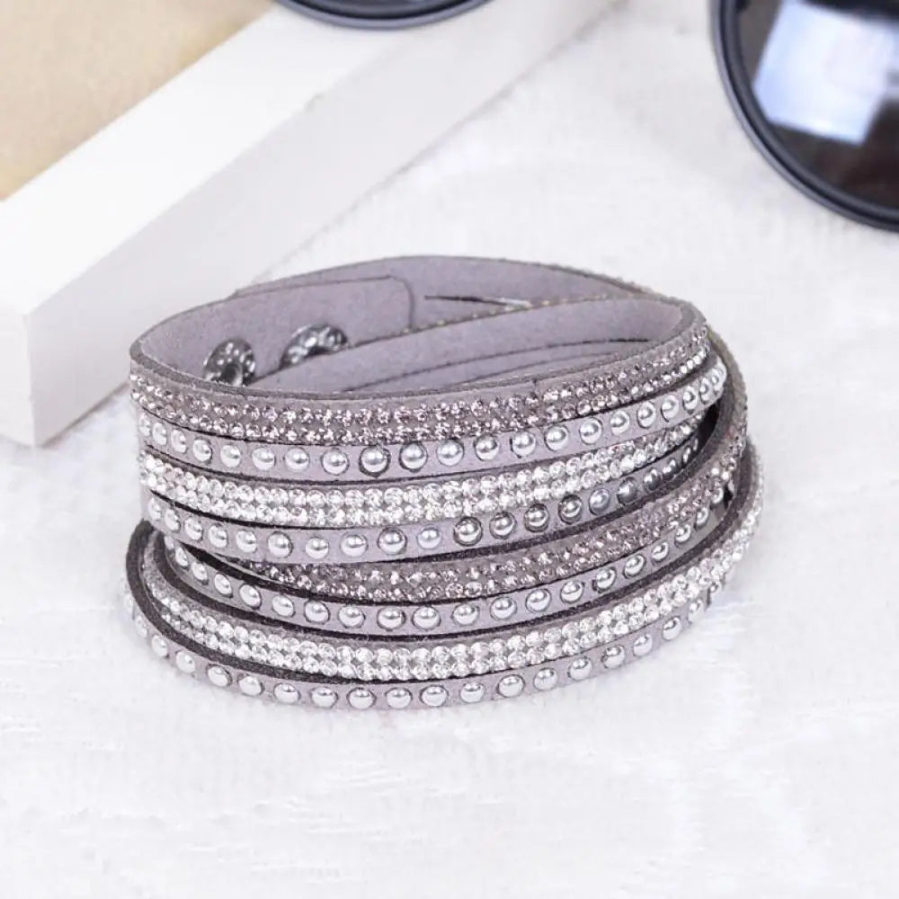 Women Faux Leather Bracelet Shiny Hot Fix Rhinestone Inlaid DIY Multilayer Bracelet For Men And Women Gift