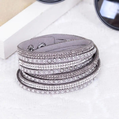 Women Faux Leather Bracelet Shiny Hot Fix Rhinestone Inlaid DIY Multilayer Bracelet For Men And Women Gift