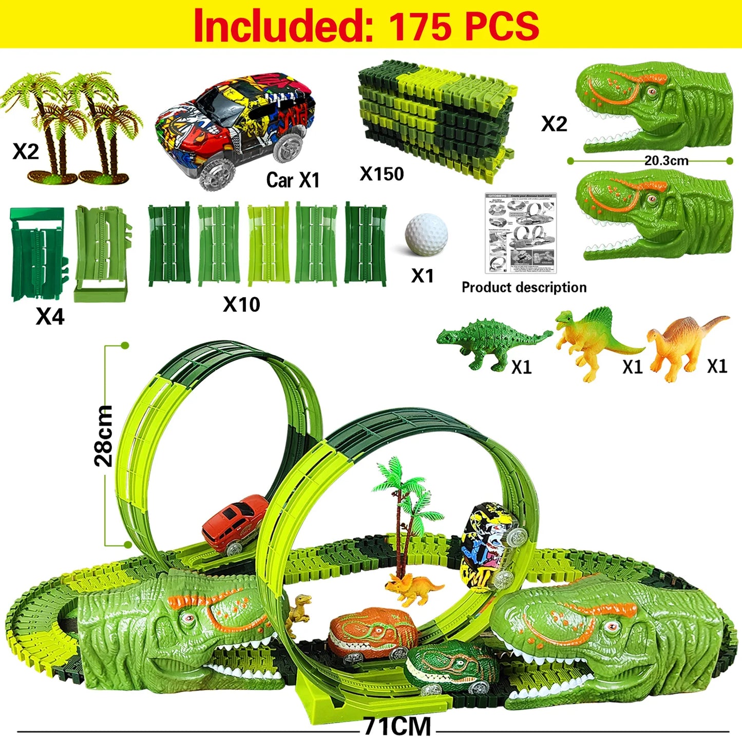 Racing Track Dinosaur Railway Toys Flexible Race Anti gravity orbit  Electronic Flash Light Car Toys for Children Gifts