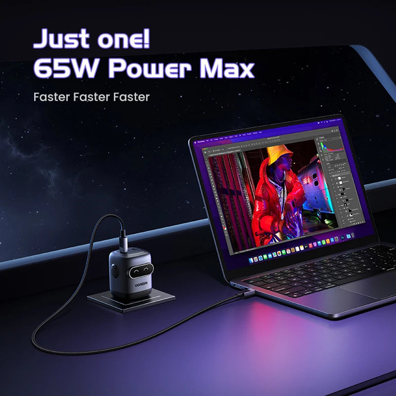【US Plug】UGREEN 65W 30W GaN Charger Robot Design QC4.0 3.0 PPS for iPhone 17 16 15 Pro Macbook Laptops Tablet PD3.0 Fast Charg