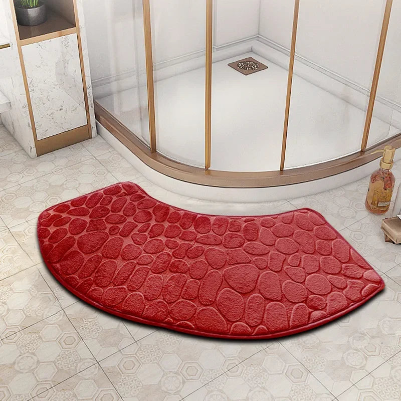 Curved Bathroom Mat — Non-Slip Pebble Texture