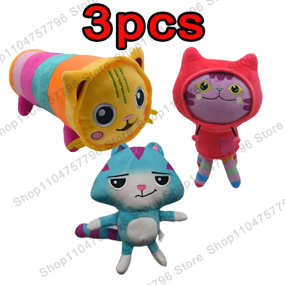 8pcs New Gabbys doll house Plush keychain Toy Mercat Cartoon Stuffed Animals Smiling Cat Car Cat Hug Gaby Girl Birthday Gift