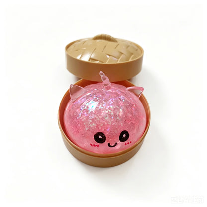 Simulation Unicorn Dumpling Squishy Stress Ball With Bamboo Steamer Box Anti-Stress Toy Sensory For Creative Gift