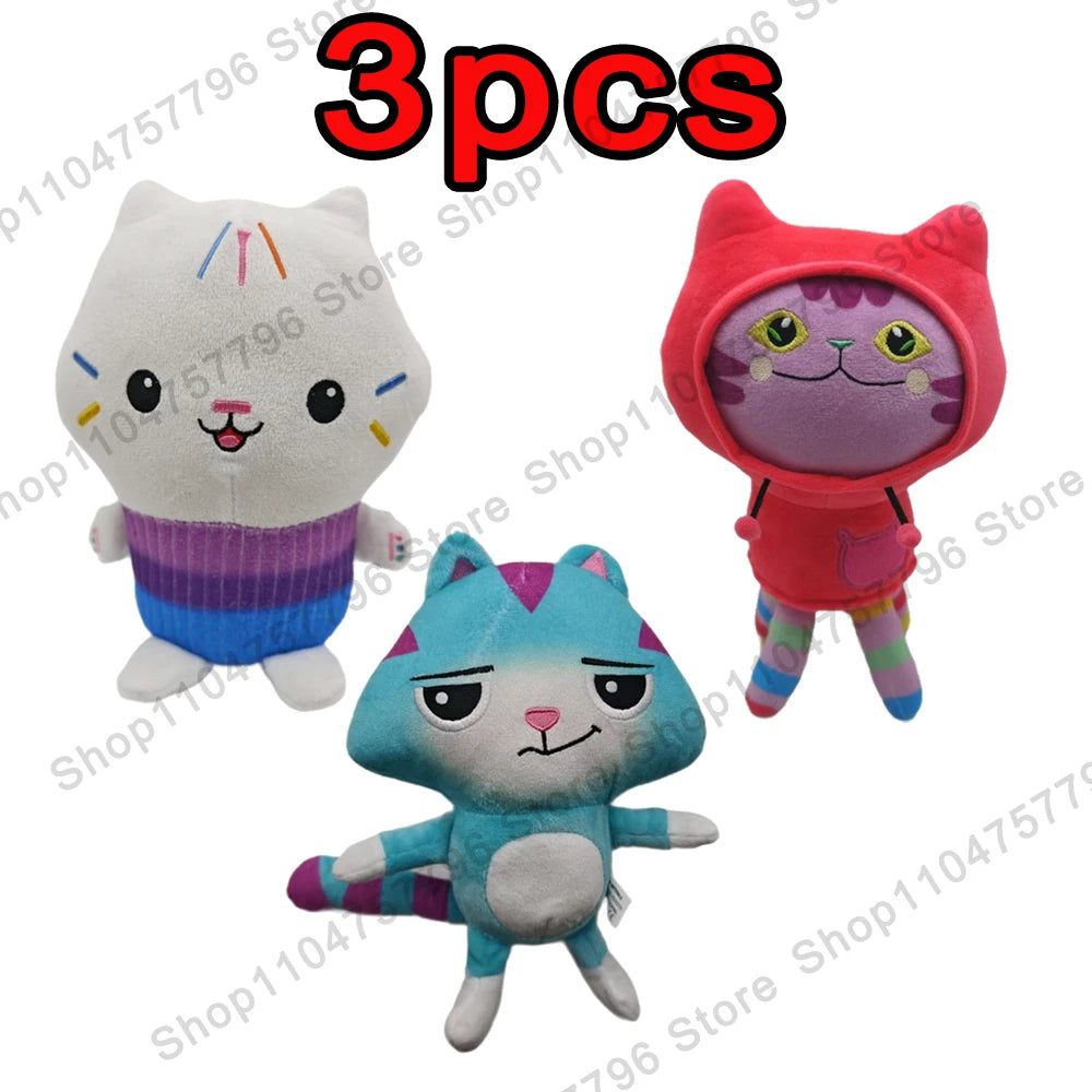 8pcs New Gabbys doll house Plush keychain Toy Mercat Cartoon Stuffed Animals Smiling Cat Car Cat Hug Gaby Girl Birthday Gift